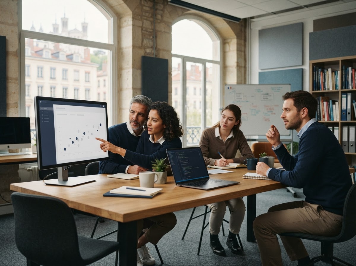 Plateforme AI — équipe technique travaillant sur l'infrastructure d'analyse de données